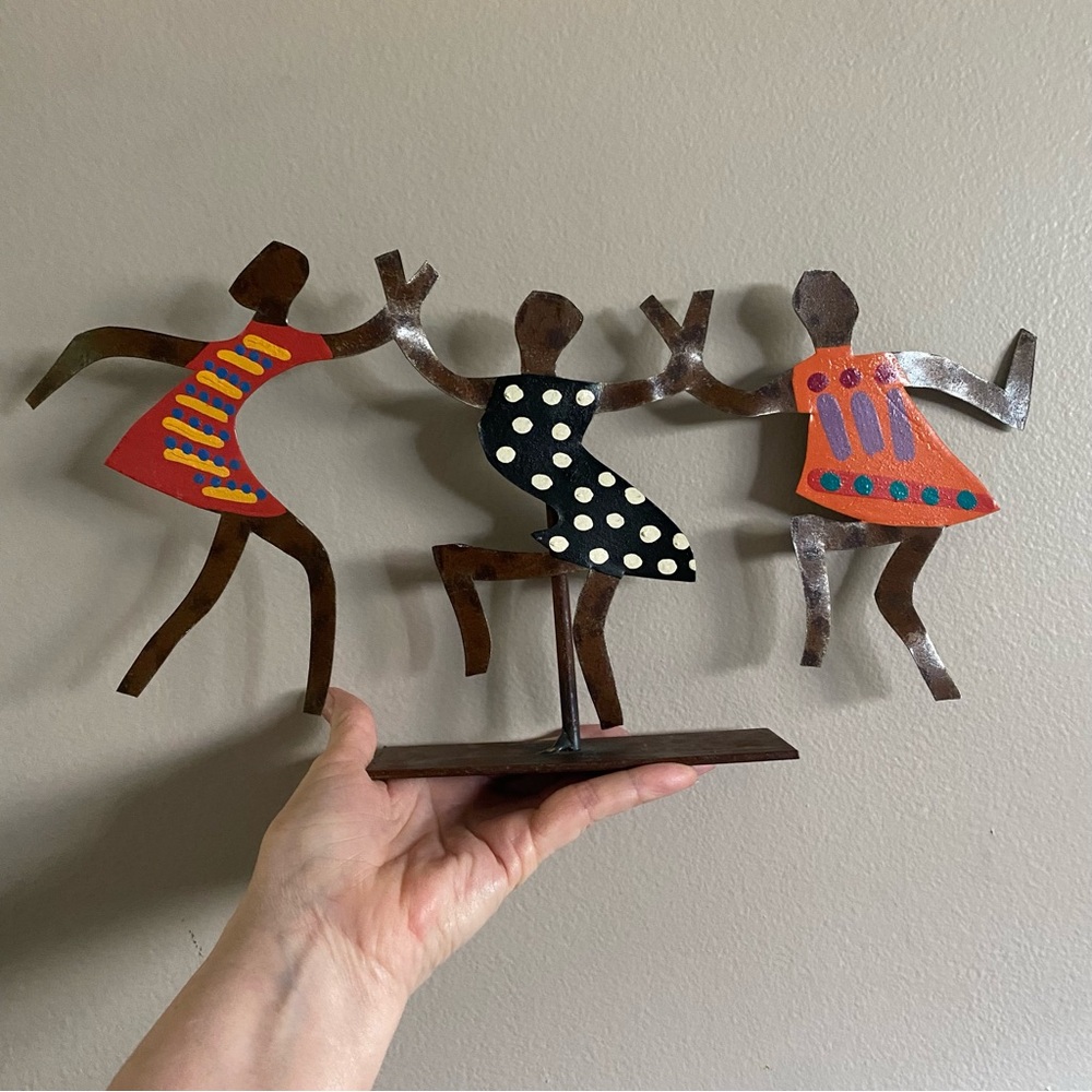 Bill + Marcia Finks 1990s Primitive Twig Upcycled Metal Art African Women Dance